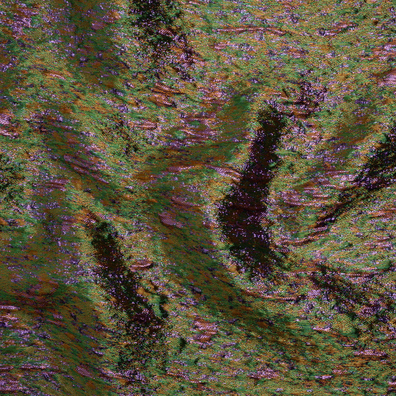 Metallic Brocade - Mustard Yellow, Green and Purple Mottled Abstract