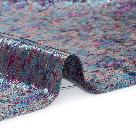Metallic Brocade - Beige, Blue and Magenta Mottled Abstract