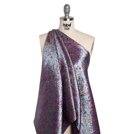 Metallic Brocade - Beige, Blue and Magenta Mottled Abstract