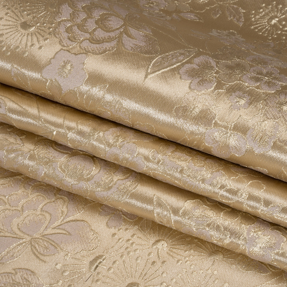 Metallic Brocade - Light Mauve, Pale Beige and Gold Flower Garden