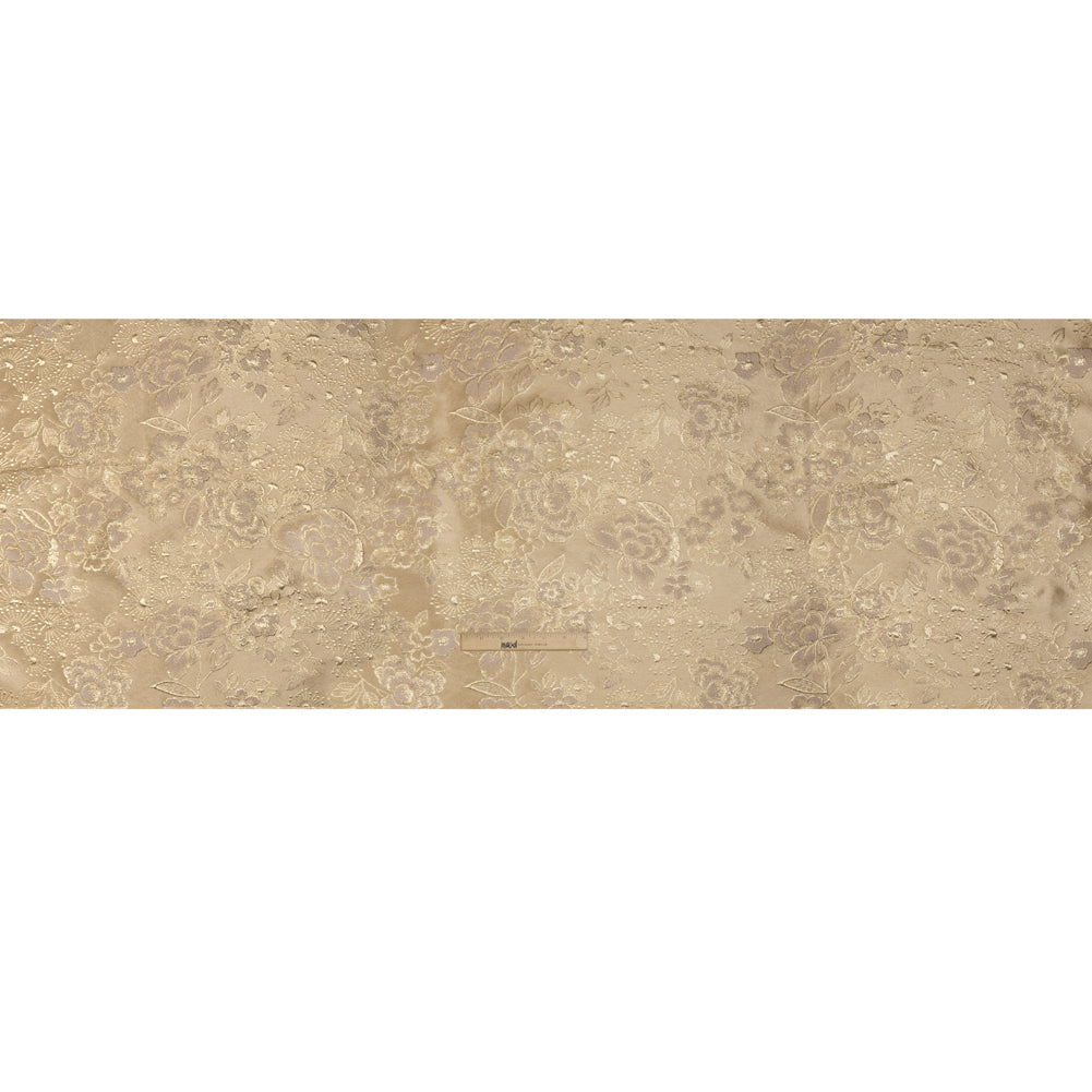 Metallic Brocade - Light Mauve, Pale Beige and Gold Flower Garden