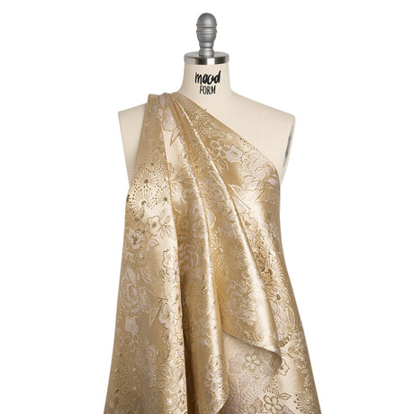 Metallic Brocade - Light Mauve, Pale Beige and Gold Flower Garden