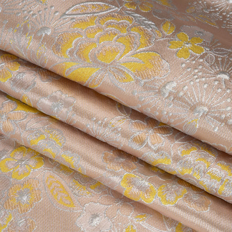 Metallic Brocade - Baby Pink, Yellow and Silver Flower Garden