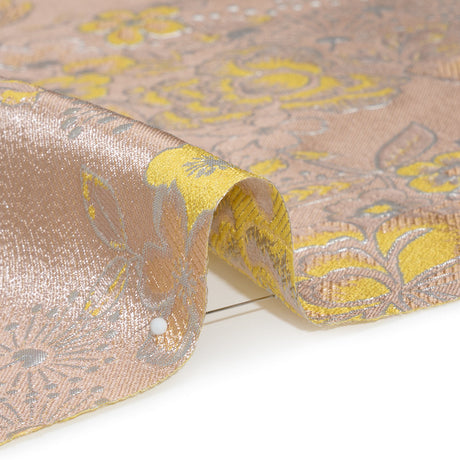 Metallic Brocade - Baby Pink, Yellow and Silver Flower Garden