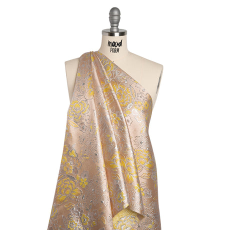 Metallic Brocade - Baby Pink, Yellow and Silver Flower Garden
