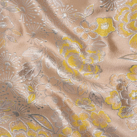 Metallic Brocade - Baby Pink, Yellow and Silver Flower Garden