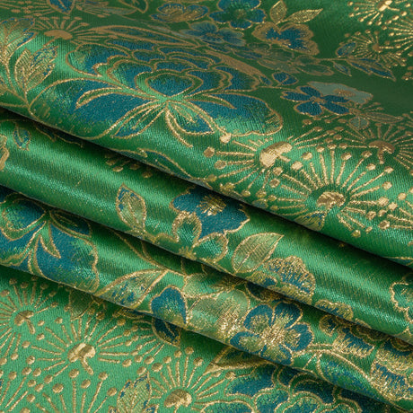 Metallic Brocade - Emerald Green, Teal and Gold Flower Garden
