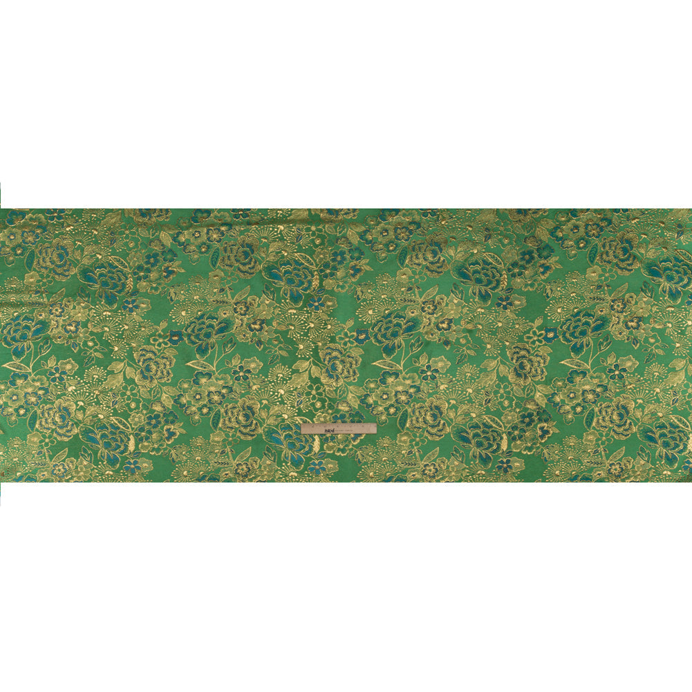 Metallic Brocade - Emerald Green, Teal and Gold Flower Garden
