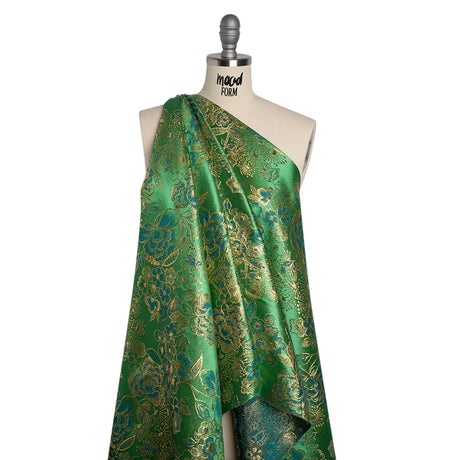 Metallic Brocade - Emerald Green, Teal and Gold Flower Garden