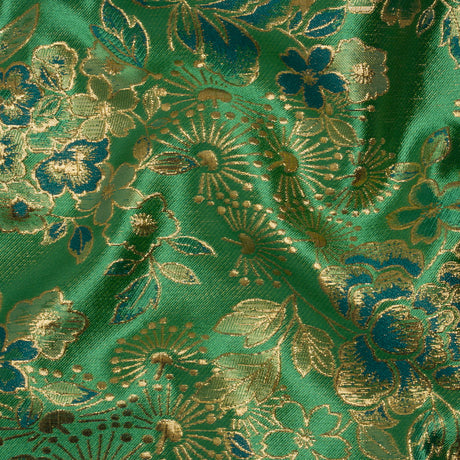 Metallic Brocade - Emerald Green, Teal and Gold Flower Garden