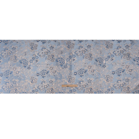 Metallic Brocade - Pastel Blue, Country Blue and Silver Flower Garden