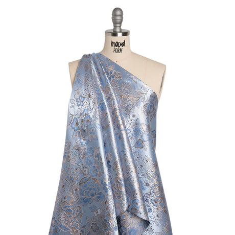Metallic Brocade - Pastel Blue, Country Blue and Silver Flower Garden
