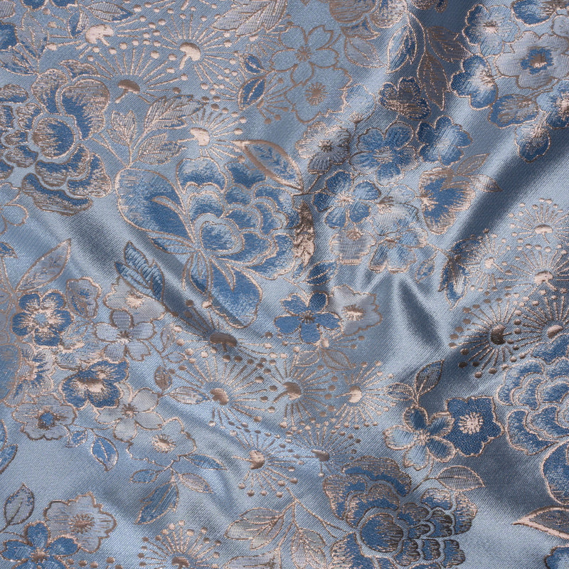 Metallic Brocade - Pastel Blue, Country Blue and Silver Flower Garden