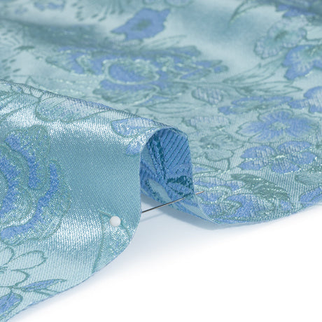 Metallic Brocade - Baby Blue and Aqua Flower Garden