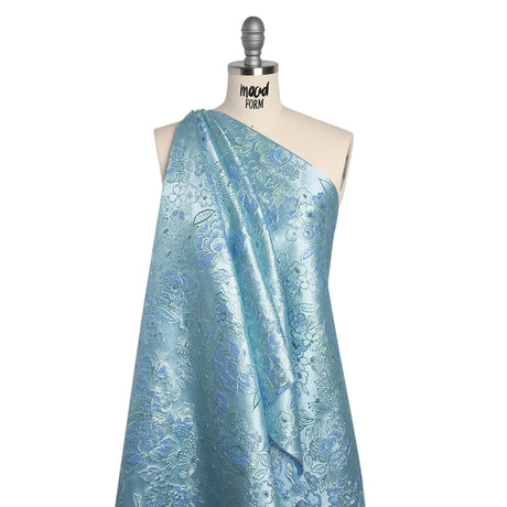 Metallic Brocade - Baby Blue and Aqua Flower Garden