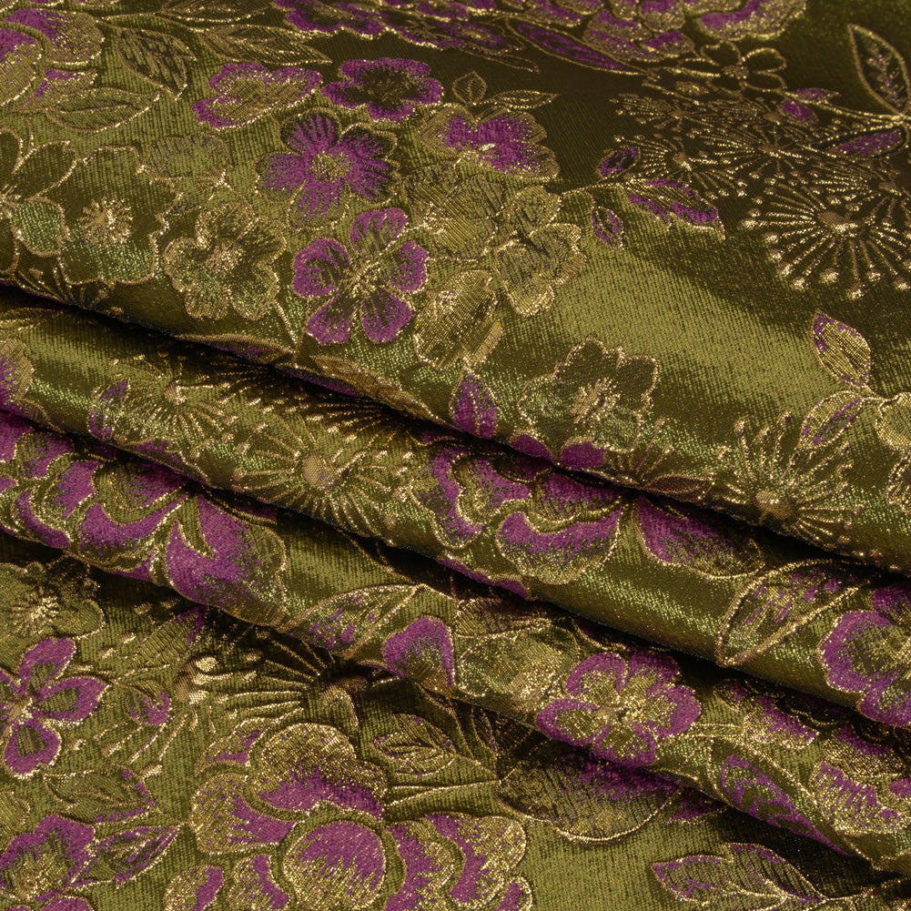 Metallic Brocade - Fuchsia, Olive Green and Gold Flower Garden