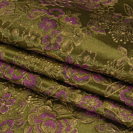Metallic Brocade - Fuchsia, Olive Green and Gold Flower Garden