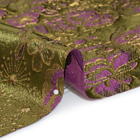 Metallic Brocade - Fuchsia, Olive Green and Gold Flower Garden