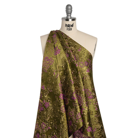 Metallic Brocade - Fuchsia, Olive Green and Gold Flower Garden