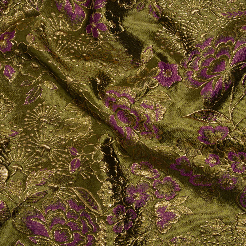 Metallic Brocade - Fuchsia, Olive Green and Gold Flower Garden