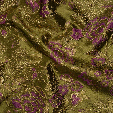 Metallic Brocade - Fuchsia, Olive Green and Gold Flower Garden