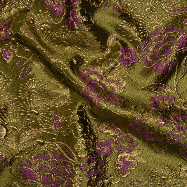 Metallic Brocade - Fuchsia, Olive Green and Gold Flower Garden