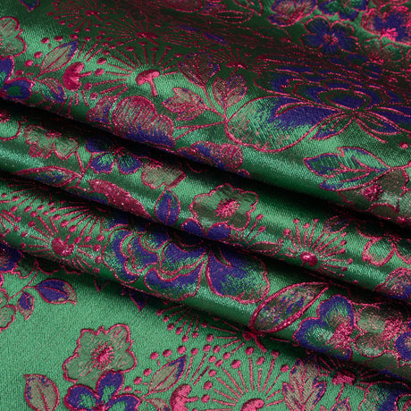 Metallic Brocade - Green, Blue and Hot Pink Flower Garden
