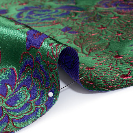 Metallic Brocade - Green, Blue and Hot Pink Flower Garden