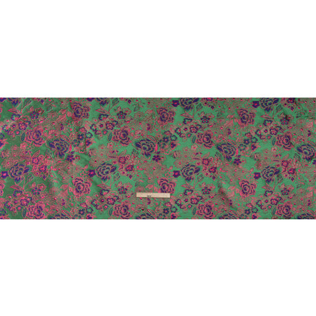 Metallic Brocade - Green, Blue and Hot Pink Flower Garden