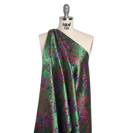 Metallic Brocade - Green, Blue and Hot Pink Flower Garden
