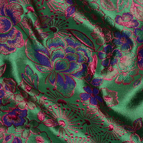 Metallic Brocade - Green, Blue and Hot Pink Flower Garden