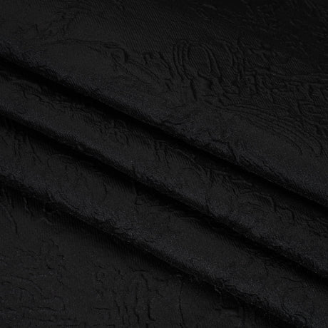 Polyester Brocade - Monochrome Black Floral Drawings