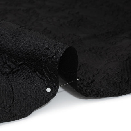 Polyester Brocade - Monochrome Black Floral Drawings