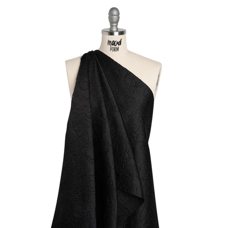 Polyester Brocade - Monochrome Black Floral Drawings