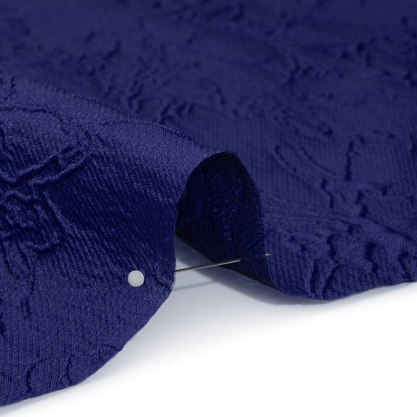 Polyester Brocade - Monochrome Bright Navy Floral Drawings