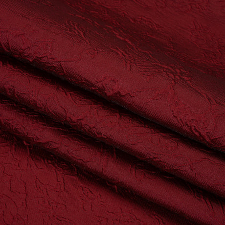 Polyester Brocade - Monochrome Wine Red Floral Drawings