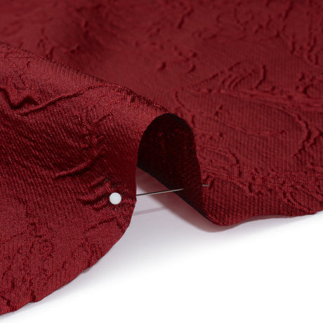 Polyester Brocade - Monochrome Wine Red Floral Drawings