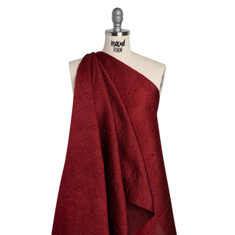 Polyester Brocade - Monochrome Wine Red Floral Drawings