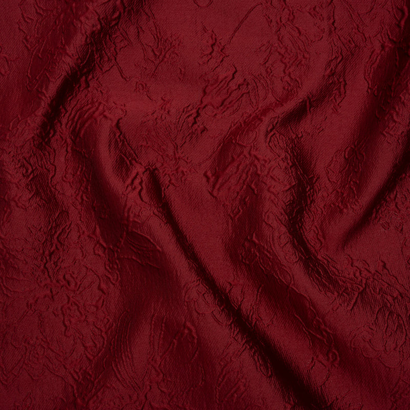 Polyester Brocade - Monochrome Wine Red Floral Drawings