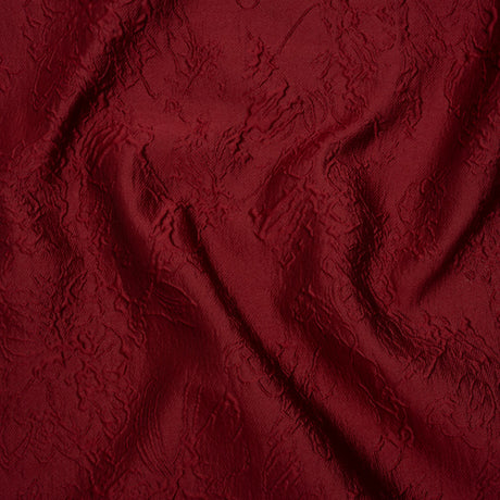 Polyester Brocade - Monochrome Wine Red Floral Drawings