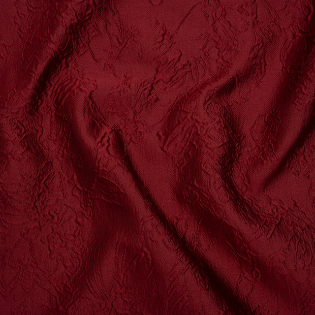 Polyester Brocade - Monochrome Wine Red Floral Drawings