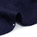Polyester Brocade - Monochrome Midnight Navy Floral Drawings