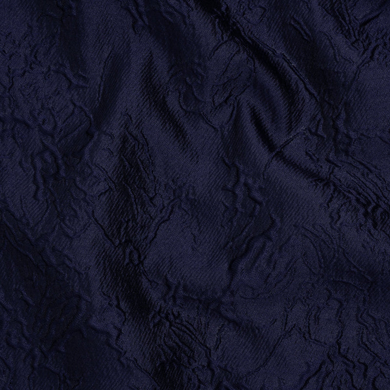 Polyester Brocade - Monochrome Midnight Navy Floral Drawings