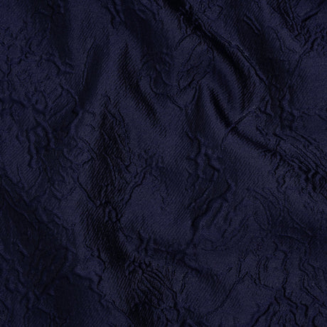 Polyester Brocade - Monochrome Midnight Navy Floral Drawings