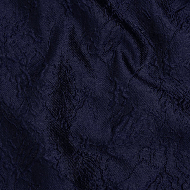 Polyester Brocade - Monochrome Midnight Navy Floral Drawings