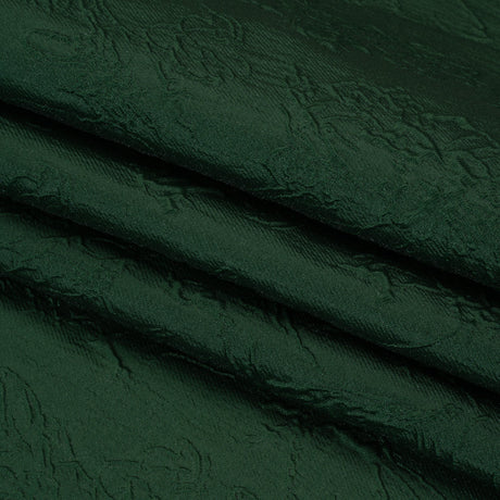 Polyester Brocade - Monochrome Dark Green Floral Drawings