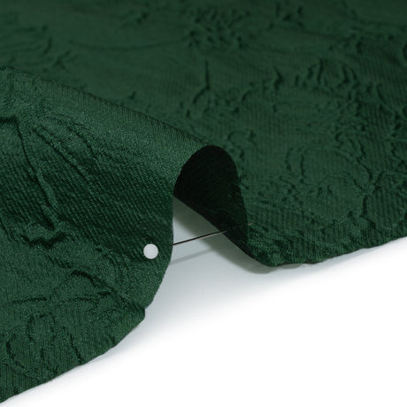 Polyester Brocade - Monochrome Dark Green Floral Drawings