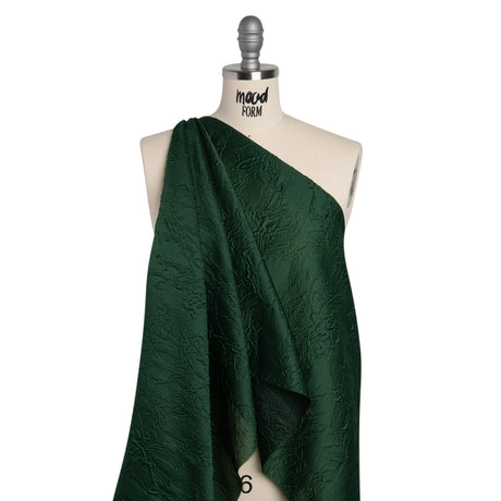 Polyester Brocade - Monochrome Dark Green Floral Drawings