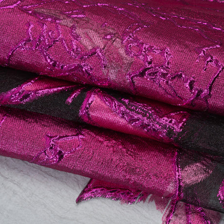 Metallic Burnout Brocade - Hot Pink, Black and Magenta Roses and Hyacinths