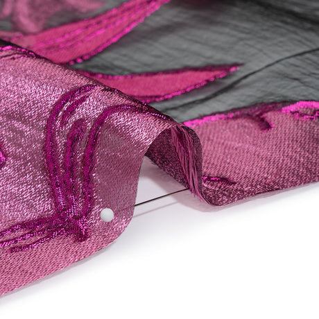 Metallic Burnout Brocade - Hot Pink, Black and Magenta Roses and Hyacinths